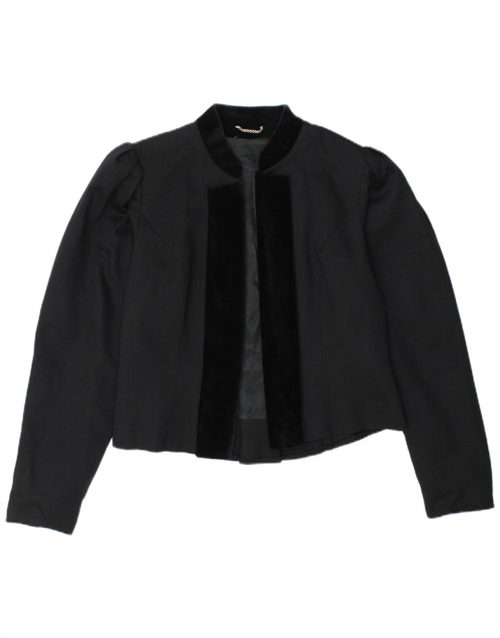 Giacca blazer aperta da donna vintage IT 38 XS nera in lana vergine