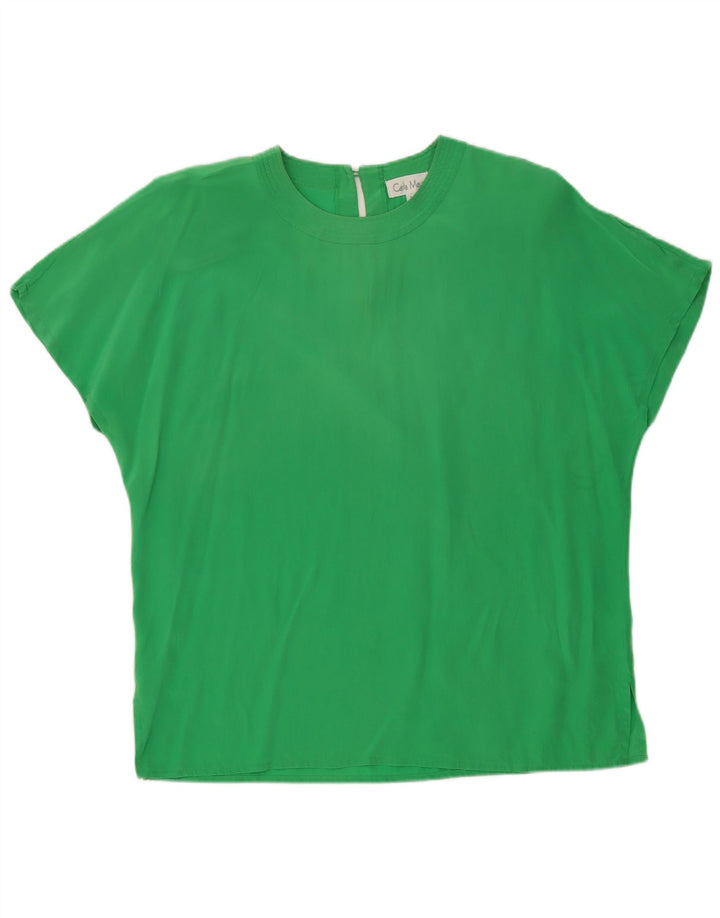 Vintage Womens Blouse Top UK 16 Large Green Silk