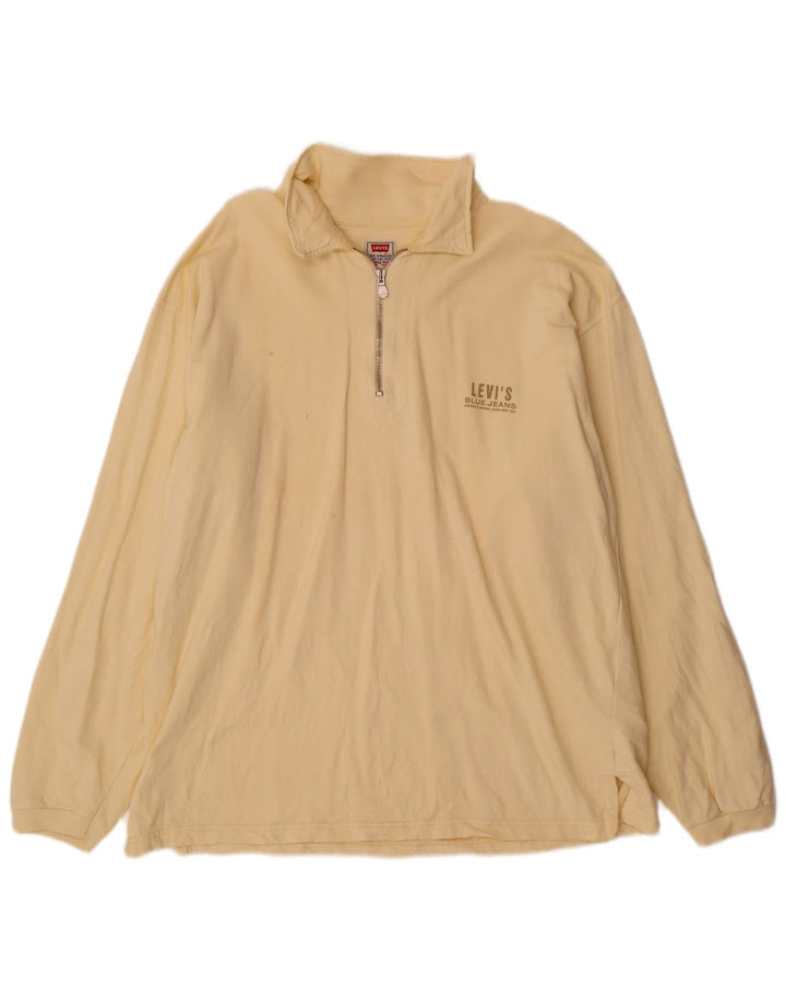 Levi's Mens Polo Neck Sweatshirt Jumper Large Beige Cotton