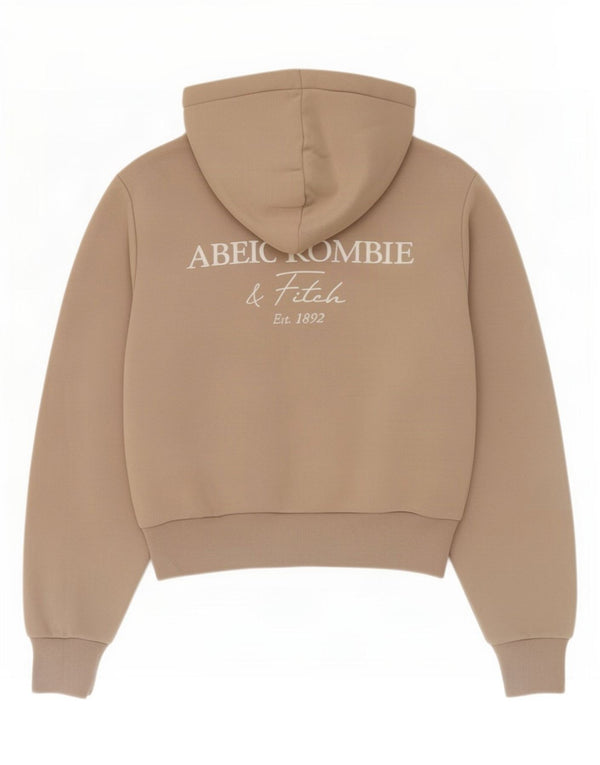 Abercrombie & Fitch Womens Graphic Zip Hoodie Sweater UK 6 XS Beige