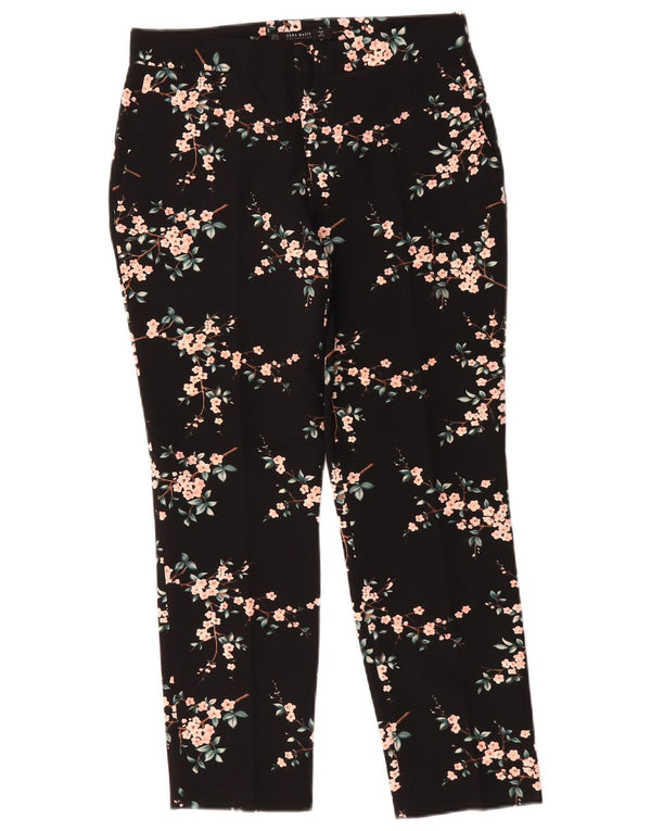 Zara Pantalon Chino Droit Femme Petit W27 L26 Noir Floral Polyester