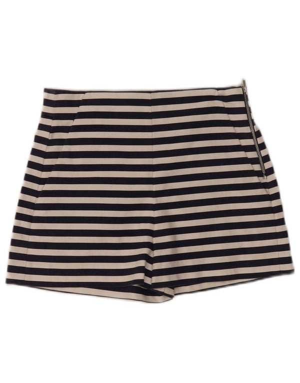 Pantaloni caldi da donna Zara a vita alta piccoli W30 in cotone a righe blu navy