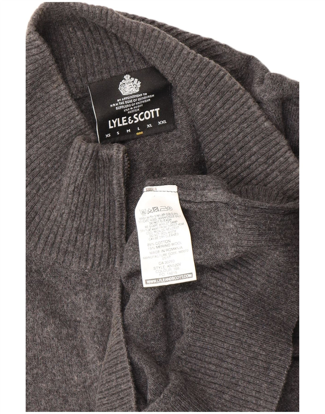 Lyle & Scott Mens Zip Neck Jumper Sweater Large Grey Cotton