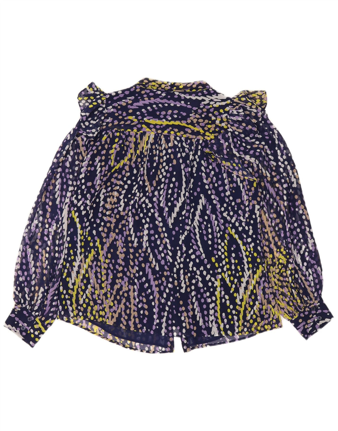 Dkny Womens Ruffle Front Shirt Blouse UK 16 Large Navy Blue Spotted