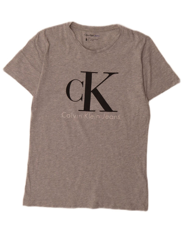 Calvin Klein Jeans Camiseta gráfica para hombre Top pequeño de algodón moteado gris