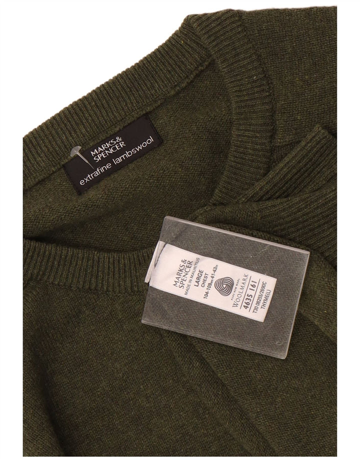 MARKS & SPENCER Maglione girocollo da uomo in lana d'agnello verde grande