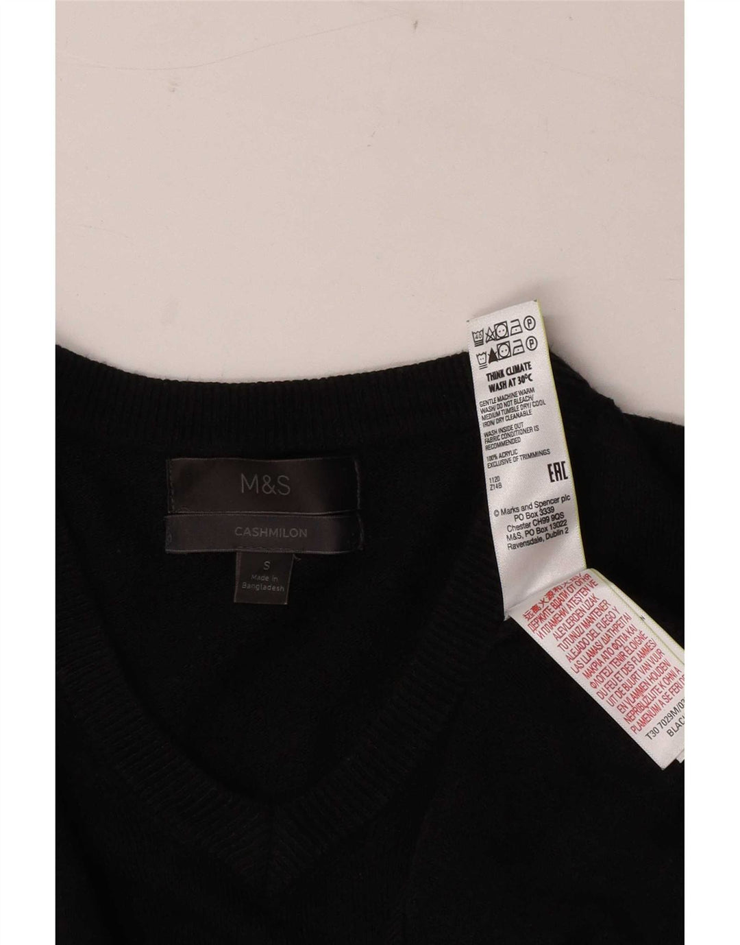 Marks & Spencer Mens V-Neck Jumper Sweater Small Black Acrylic
