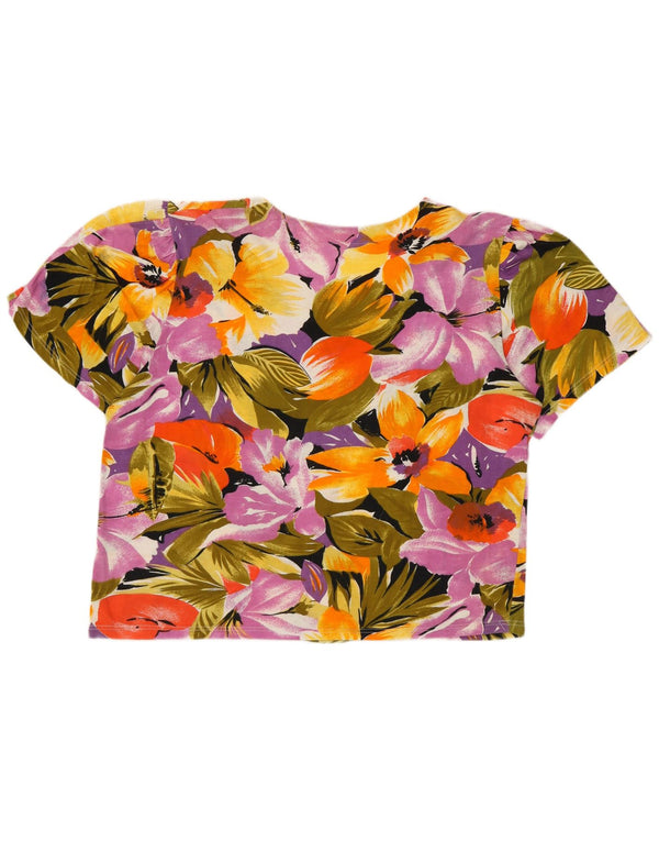 Vintage mujer camisa de manga corta blusa Reino Unido 16 grande multicolor floral