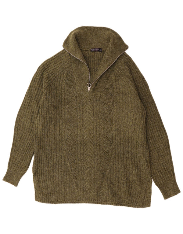 Marks & Spencer Mens Zip Neck Jumper Sweater Medium Khaki Acrylic