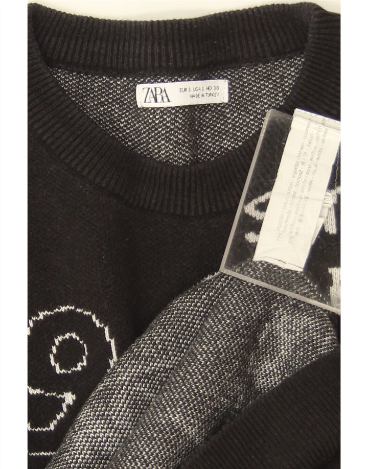 Zara Womens Graphic Oversized Sweatshirt Jumper UK 10 Small Black Cotton