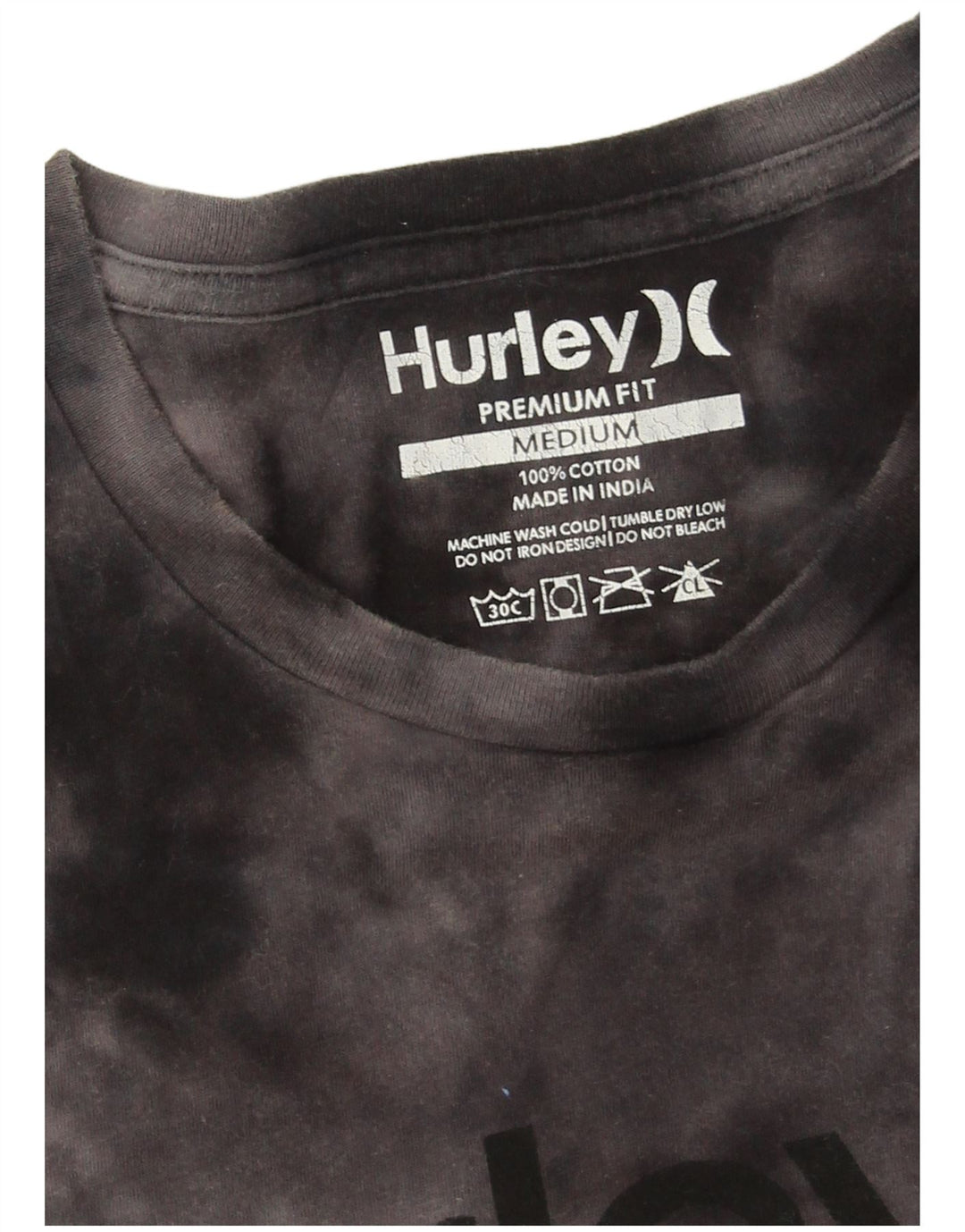 Hurley Mens Graphic T-Shirt Top Medium Black Tie Dye Cotton