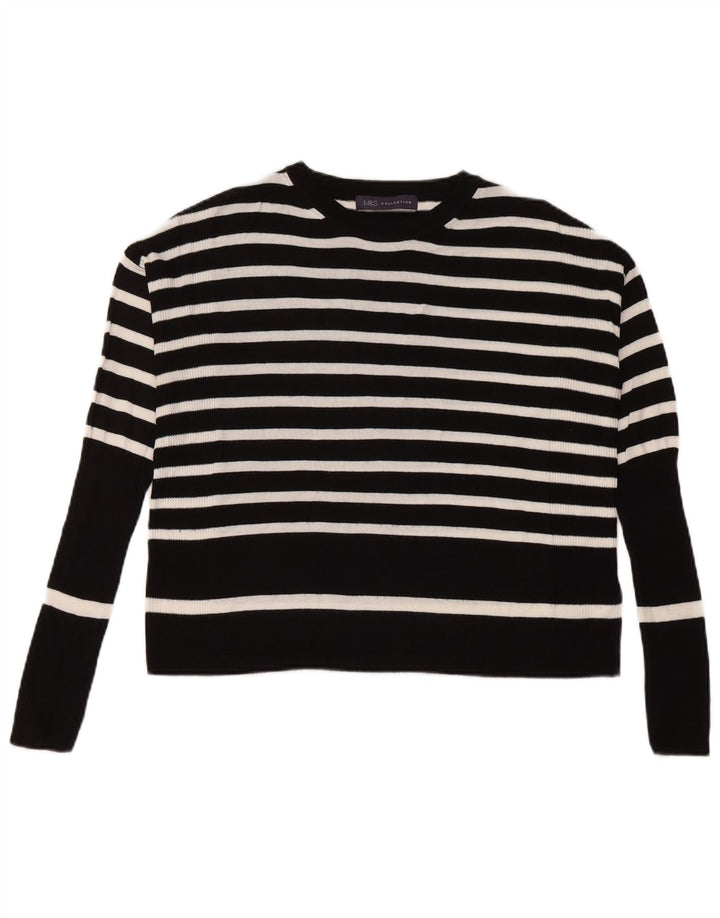 Marks & Spencer Womens Crew Neck Jumper Sweater UK 14 Medium Black Striped