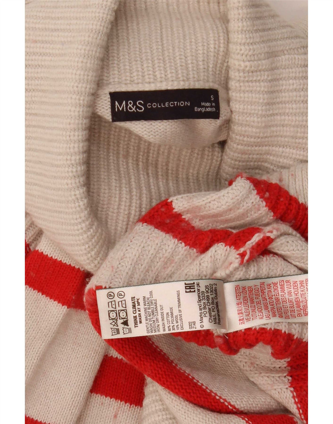 Marks & Spencer Womens Roll Neck Jumper Sweater UK 10 Small White Striped