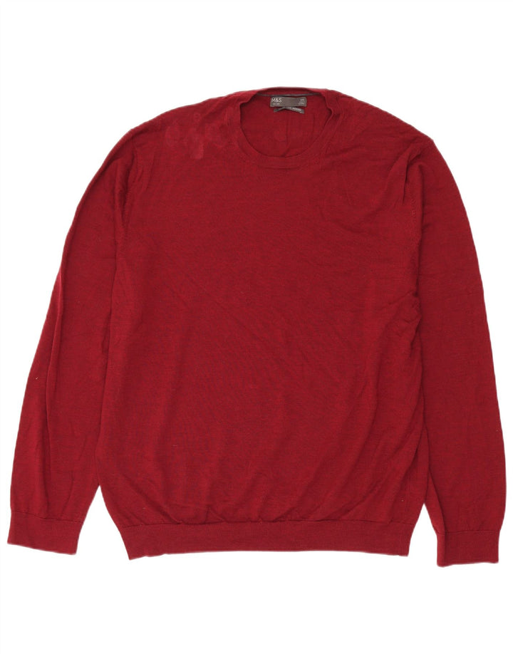 Marks & Spencer Mens Crew Neck Jumper Sweater XL Red Merino Wool