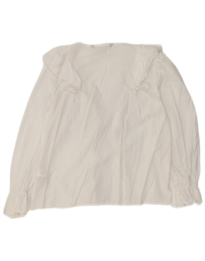 Top Zara da donna a maniche lunghe con volant sul davanti UK 10 piccolo cotone bianco
