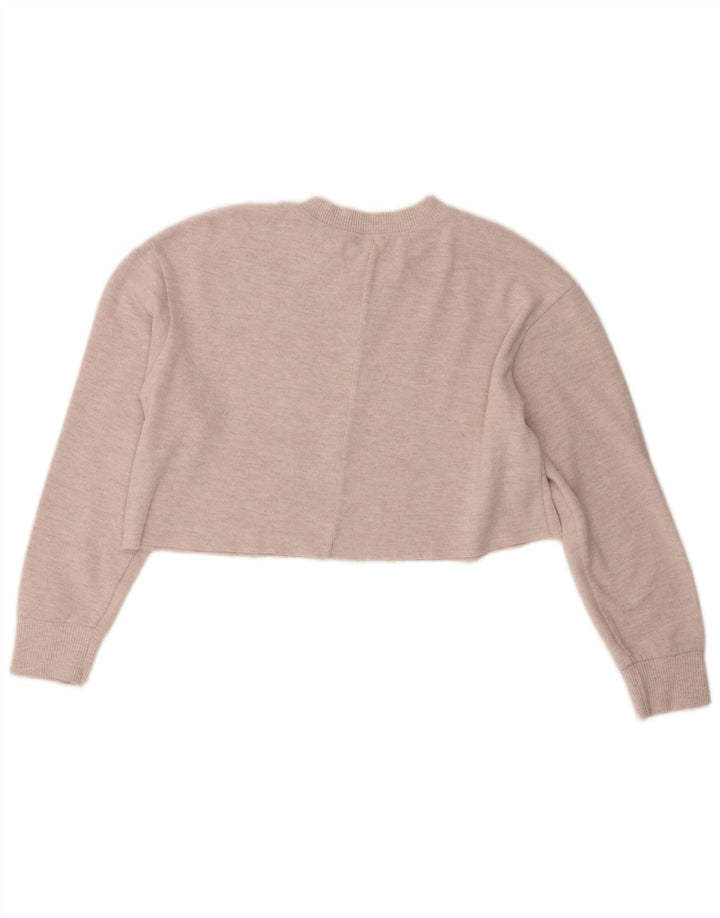 Zara Damen Crop Top Langarm UK 14 Medium Beige Polyester