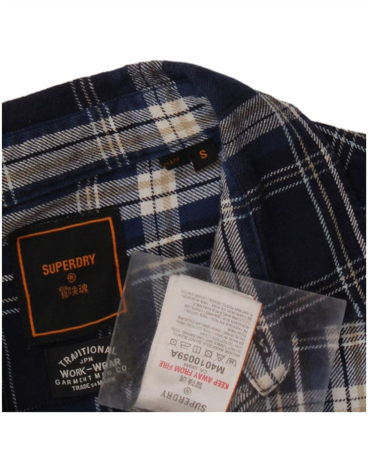 SUPERDRY Herren-Flanellhemd, klein, blau kariert, Baumwolle