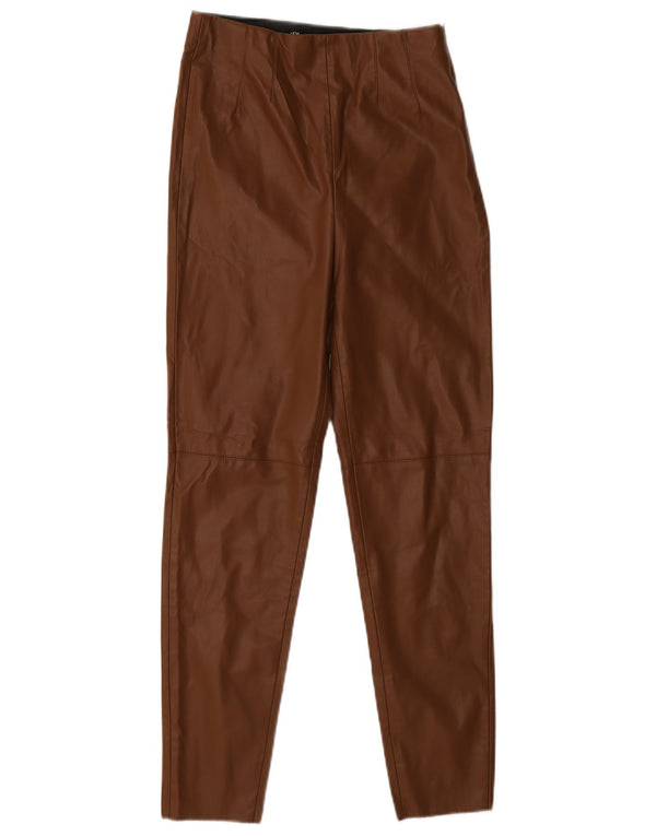 Zara Womens Skinny Faux Leather Trousers Medium W28 L27 Brown Polyester