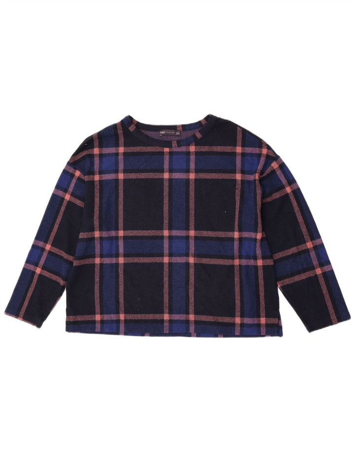 Marks & Spencer Womens Crop Top Long Sleeve UK 16 Large Navy Blue Plaid