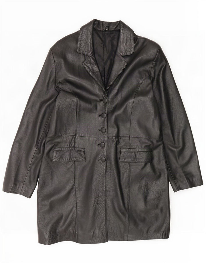 Vintage Womens Oversized Leather Coat IT 44 Medium Black