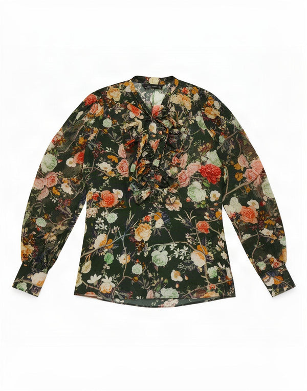 Bluză cu mânecă lungă pentru femei See Through Zara UK 12 Medium Green Floral