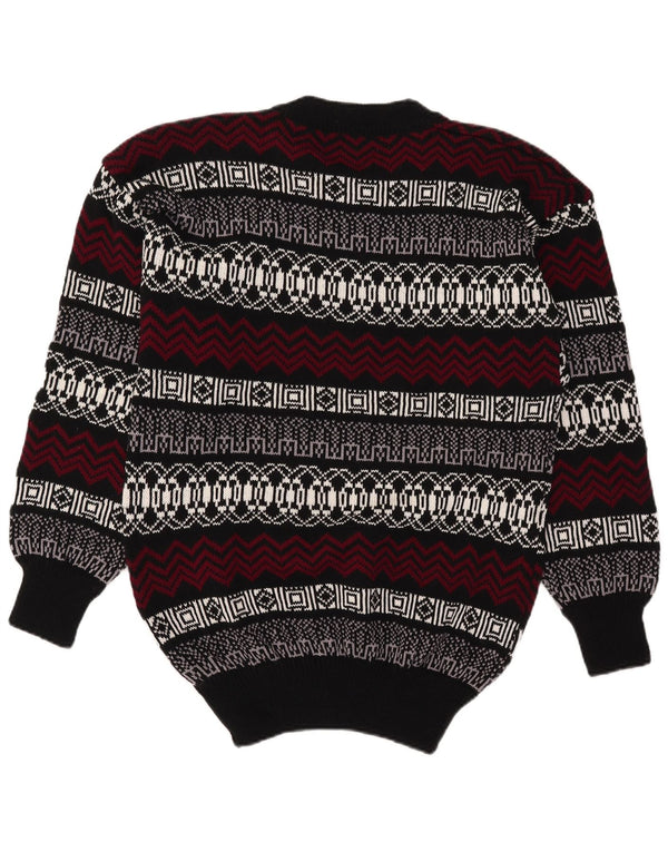 vintage Mens Crew Neck Jumper Pull Grand Multicolore Fair Isle Acrylique
