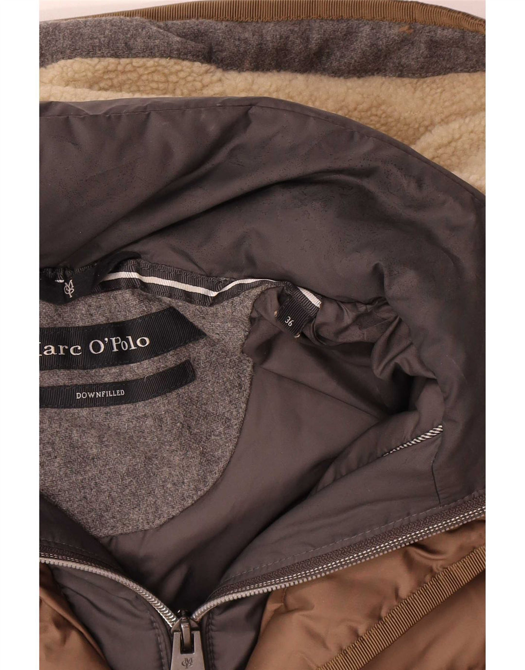 Marc O'Polo Womens Hooded Padded Jacket EU 36 Small Brown Colourblock