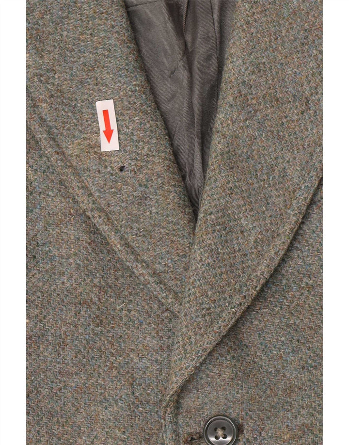 Harris Tweed Womens Military 2 Button Blazer Jacket UK 8 Small Khaki Wool