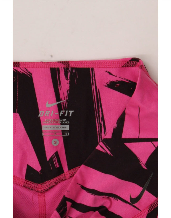 NIKE Womens Dri Fit Leggings UK 10 Small  Pink Geometric Polyester