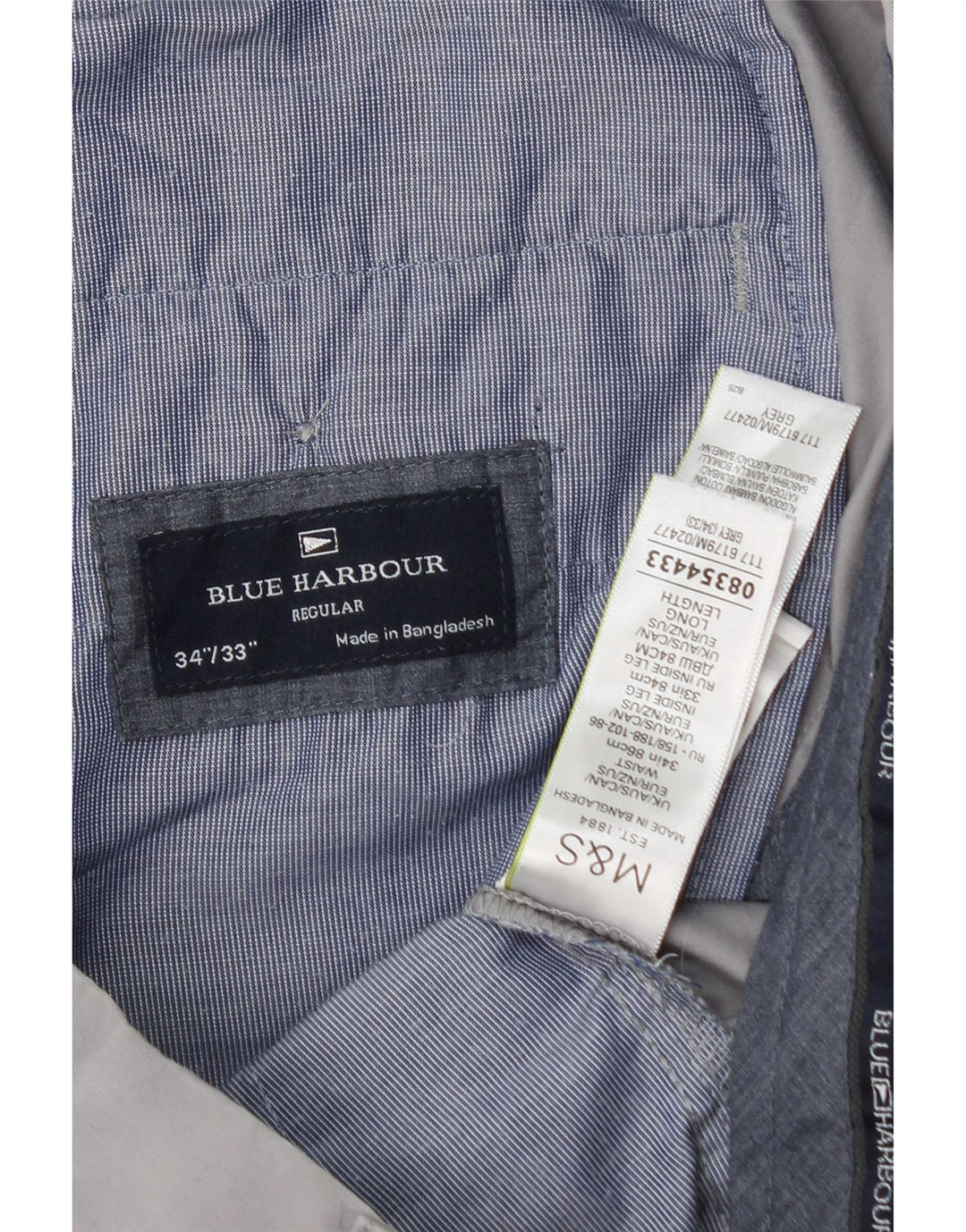 Marks & Spencer Mens Blue Harbour Regular Fit Chino Trousers W34 L33 Grey