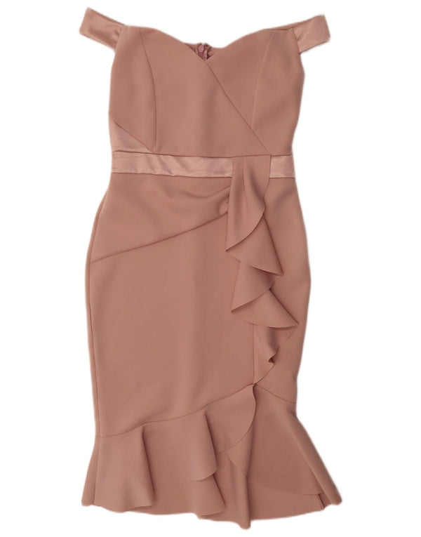 Lipsy Womens Ruffle Front Off Shoulder Dress UK 12 Medium Pink Polyester