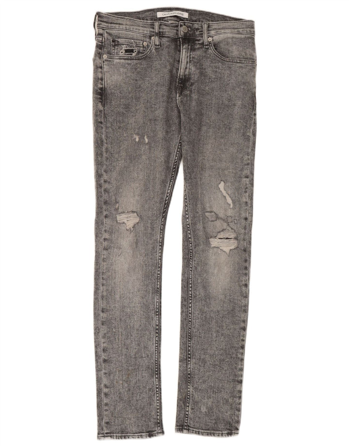 CALVIN KLEIN Womens Distressed Slim Jeans W29 L32 Grey Cotton