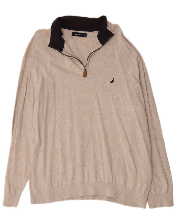 Nautica Mens Zip Neck Jumper Sweater 2XL Grey Flecked Cotton