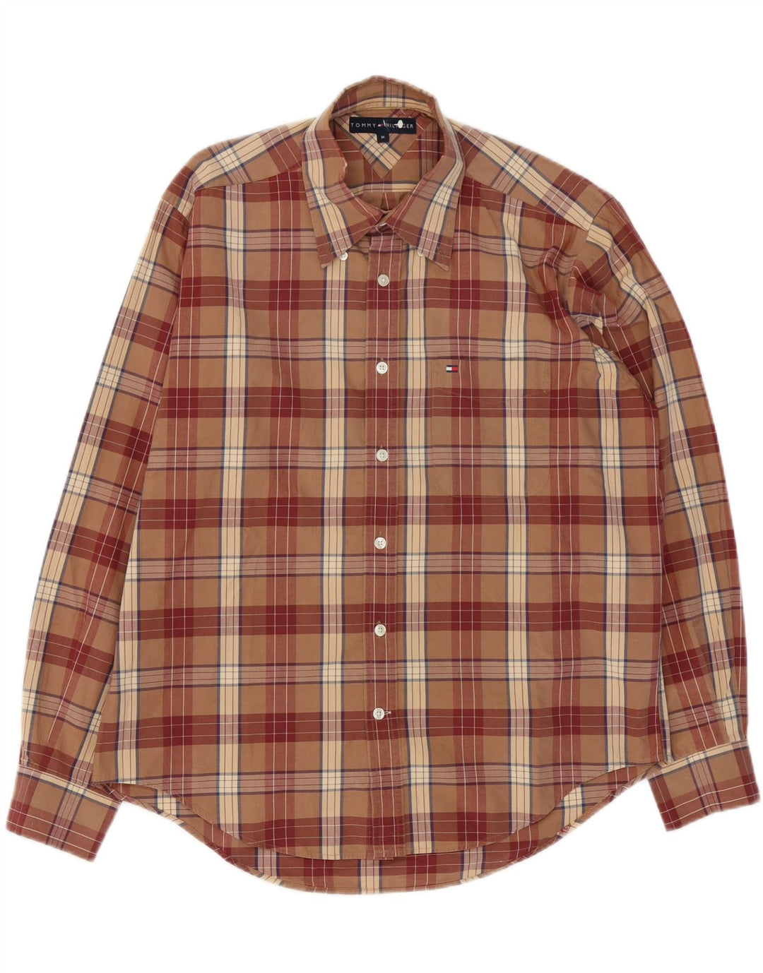 Tommy Hilfiger Mens Shirt Medium Brown Check Cotton