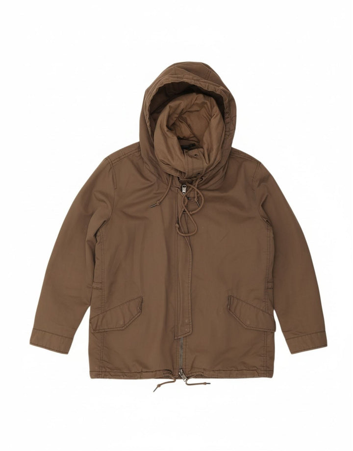ALL SAINTS Womens Hooded Bomber Jacket UK 12 Medium Brown Cotton