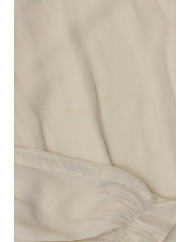 Zara Mujer Blusa De Manga Larga Top UK 10 Small Off White Poliéster