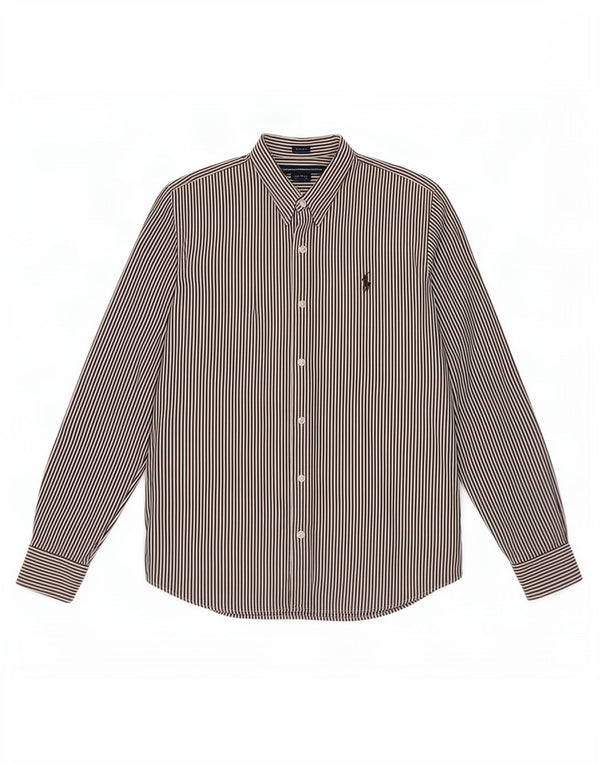 Ralph Lauren Camisa Slim Fit para Mujer US 14 XL Algodón a Rayas marrón
