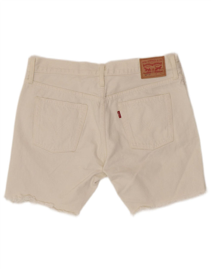 LEVI'S Womens 501 Distressed τζιν σορτς W28 μεσαίο λευκό βαμβακερό