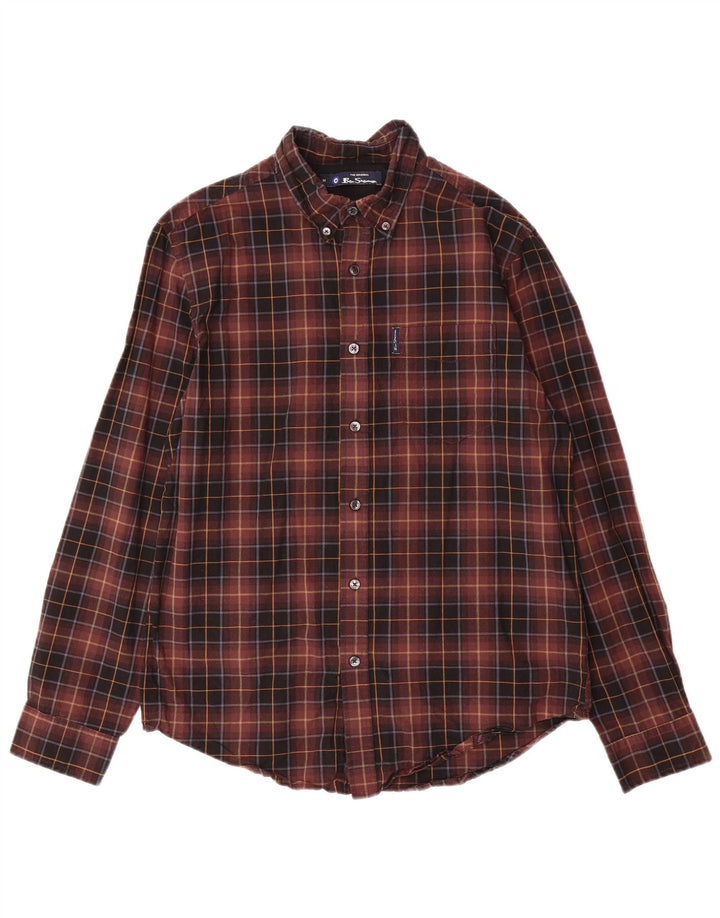 BEN SHERMAN Mens Flannel Shirt Medium Brown Check Cotton
