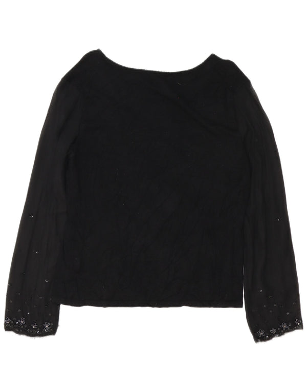 Marella Dame Langærmet Bluse Top UK 16 Large Black Floral Viscose