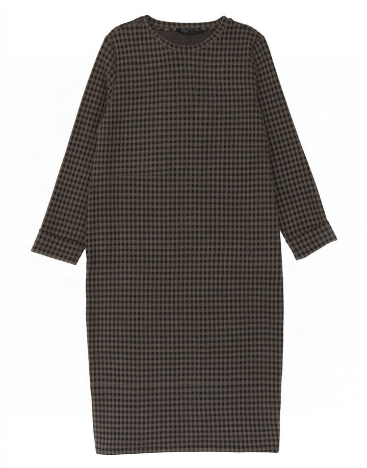 Marks & Spencer Womens 3/4 Sleeve Shift Dress UK 8 Small Black Gingham