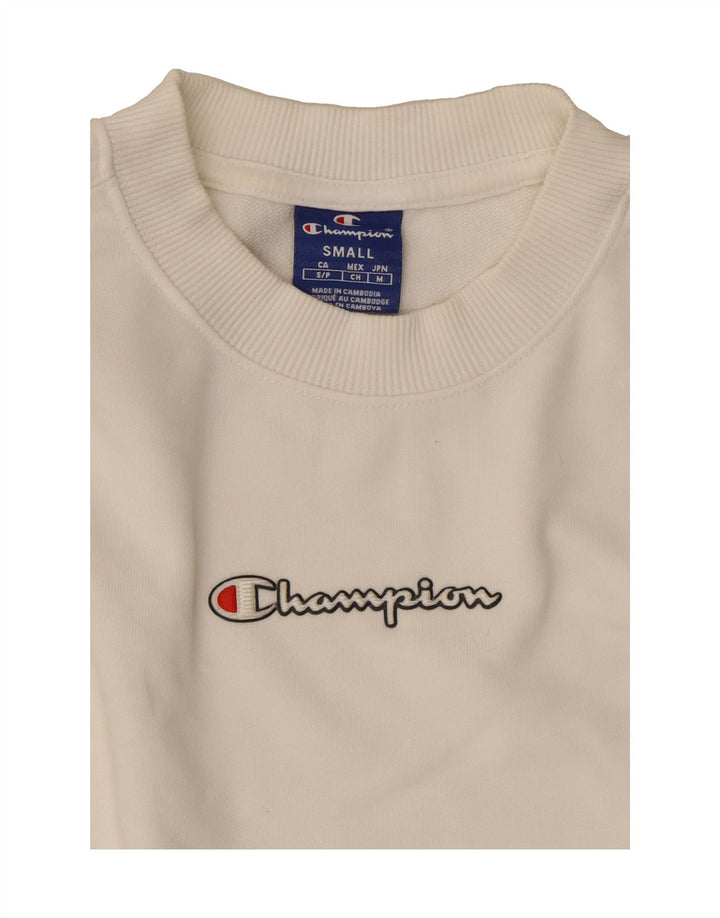CHAMPION Womens Oversized Crop Sweatshirt Jumper UK 10 Small White Cotton Vintage Champion and Second-Hand Champion from Messina Hembry 