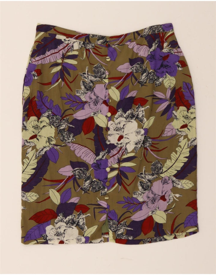 VINTAGE Womens Straight Skirt W30 Medium Khaki Floral Vintage Vintage and Second-Hand Vintage from Messina Hembry 