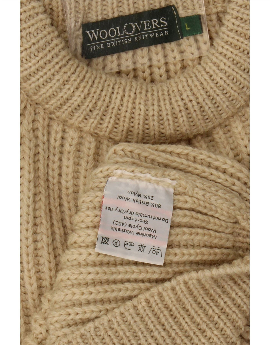 WoolOvers Dame sweater med rund hals DK 16 Stor beige uld