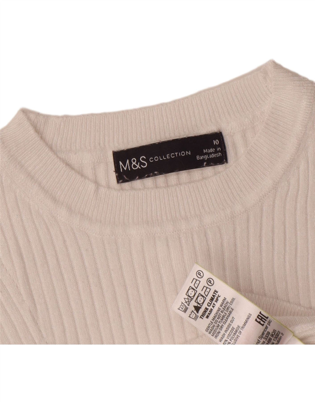 Marks & Spencer Womens Crop Crew Neck Jumper Sweater UK 10 Small White