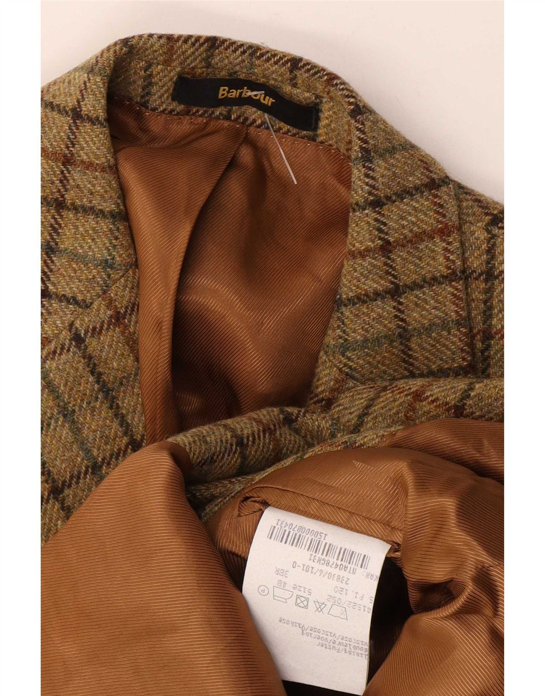 Jaqueta blazer masculina Barbour com 2 botões EU 48 médio cáqui xadrez nova lã