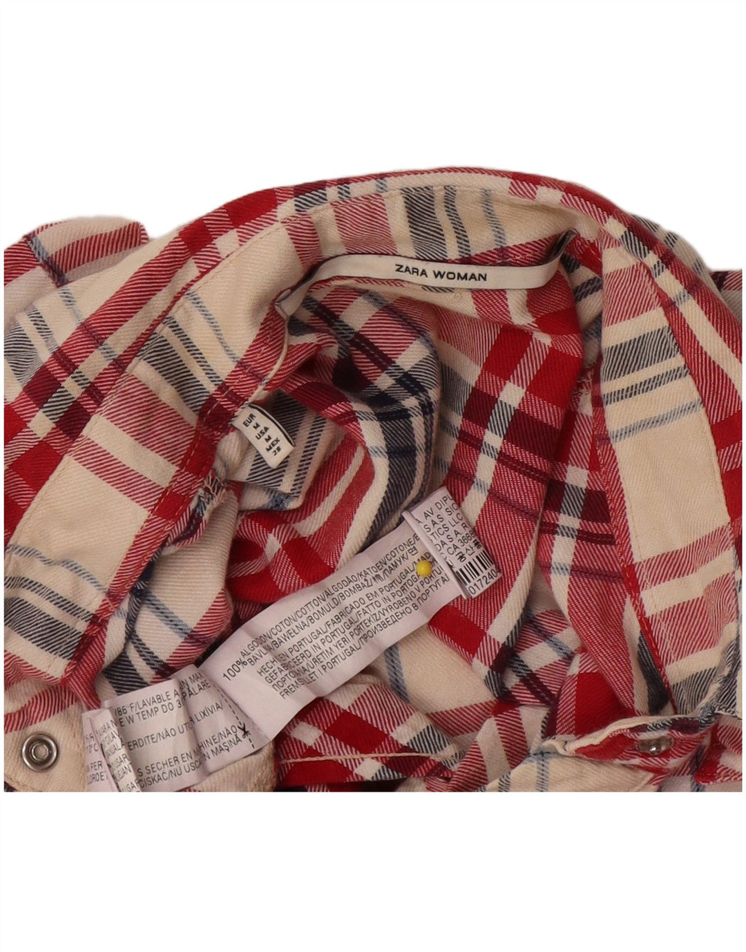 Zara Dame Flanelskjorte UK 14 Medium Rød Plaid Bomuld