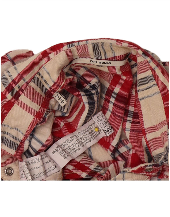 Zara Dame Flanelskjorte UK 14 Medium Rød Plaid Bomuld