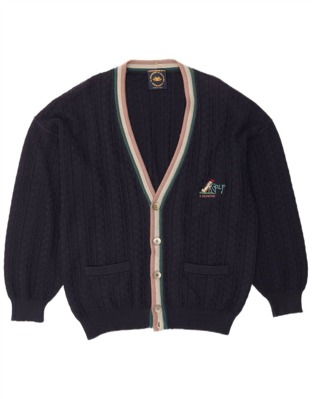 Il Granchio Herre Cardigan Sweater Large Navy Blue