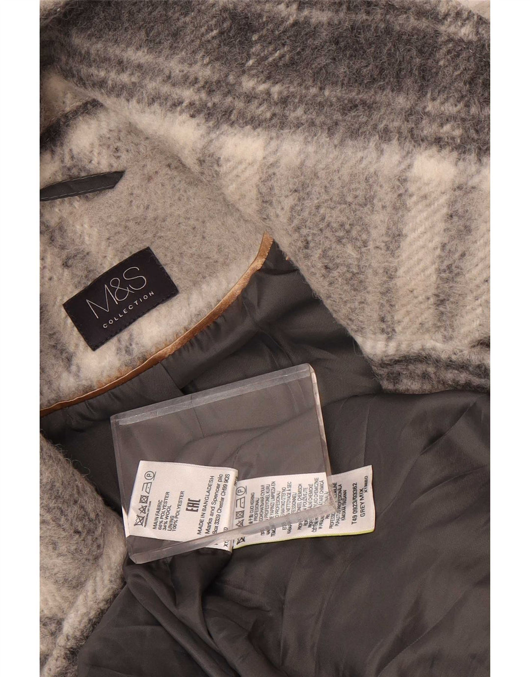 Marks & Spencer Damski płaszcz dwurzędowy UK 16 w dużą szarą kratę